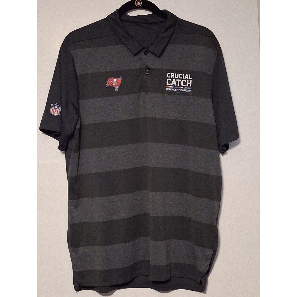 Mens Tampa Bay Buccaneers Polo Shirt Gray Black Crucial Catch NFL Nike Jersey L